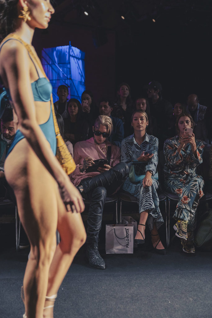 Chris Lavish and Stylish Influencers Dressed in Bright Pastel Pink and Blue Colors in the Front Row at the Palo Rosa Beachwear Runway Fashion Show.  #bogfw #bogota 